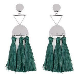 Hunter Green Fringe Tassel Earrings